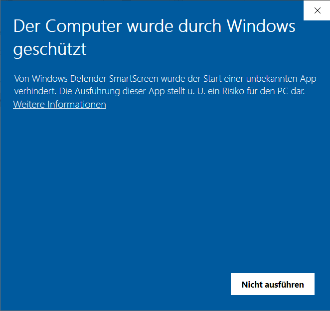 Windows SmartScreen-Benachrichtigung SmartScreen notification