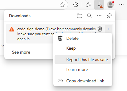 Code Signing – Report this file as safe