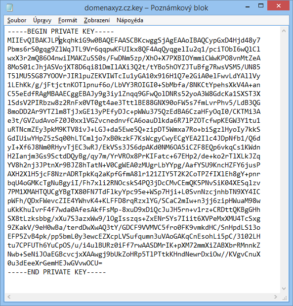 Soubor .key otevřený v Notepadu